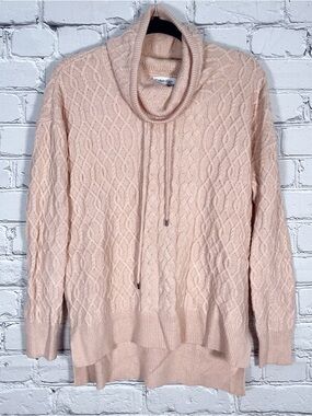 New Calvin Klein Sweater Funnel Neck Pink Cable Knit Size Small